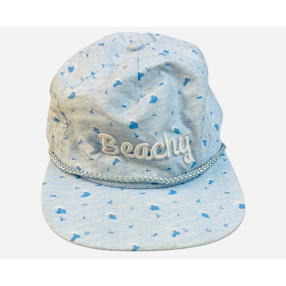Imperial Beachy Blue Wave Anchor Nautical Print‎ Adjustable Strap Cotton  Cap